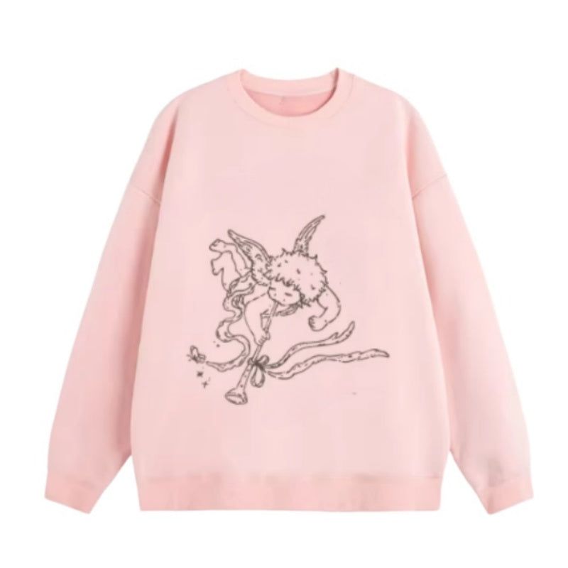 Pink Sweatshirt with Graffiti Angel Print