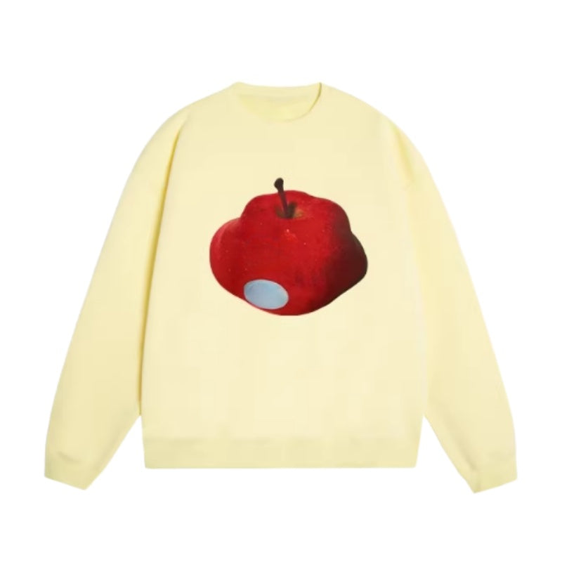 Creamy Yellow Sweatshirt with Apple Print