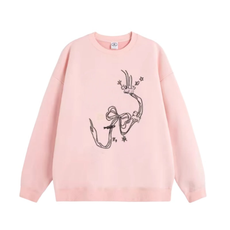 Sweet Style Sweatshirt with Hand-Drawn Bow Print