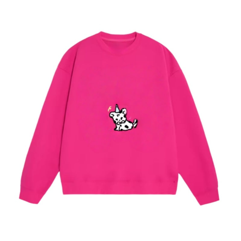 Rose Red Sweatshirt with Spotted Puppy Print